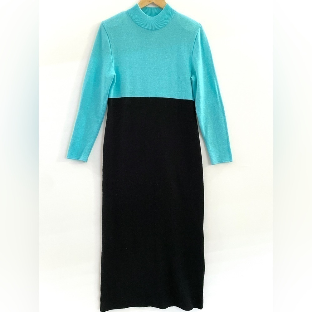 Sag Harbor Mockneck Sweater Dress Color-block Aqua Black Medium